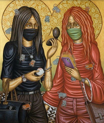 Stelios Faitakis
Double Portrait (Red and Black), 2020
Mixed media on wood
120 x 100 cm