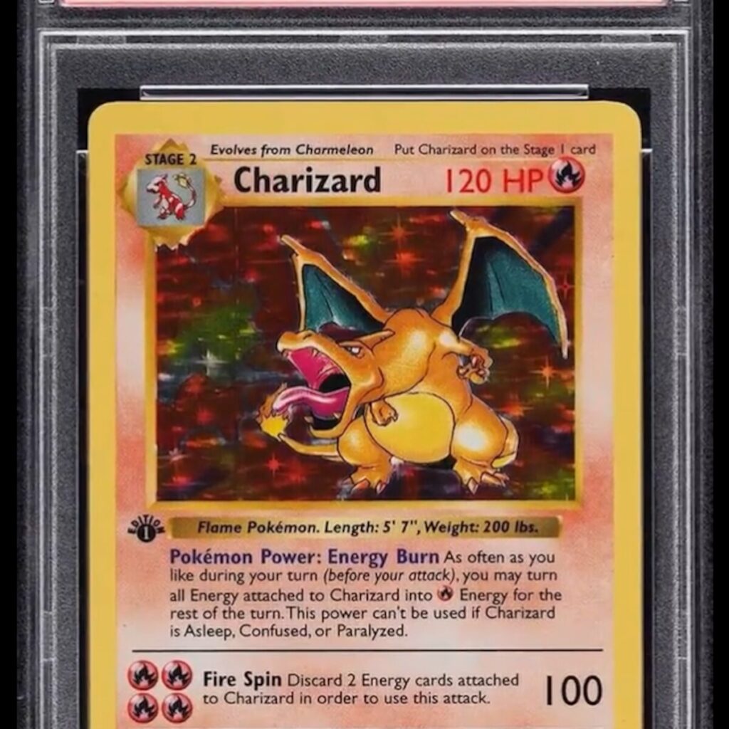 Une carte Charizard de la première édition Pokémon, notée Gem Mint 9.5 par PSA, a atteint 375 000 dollars aux enchères en 2020.