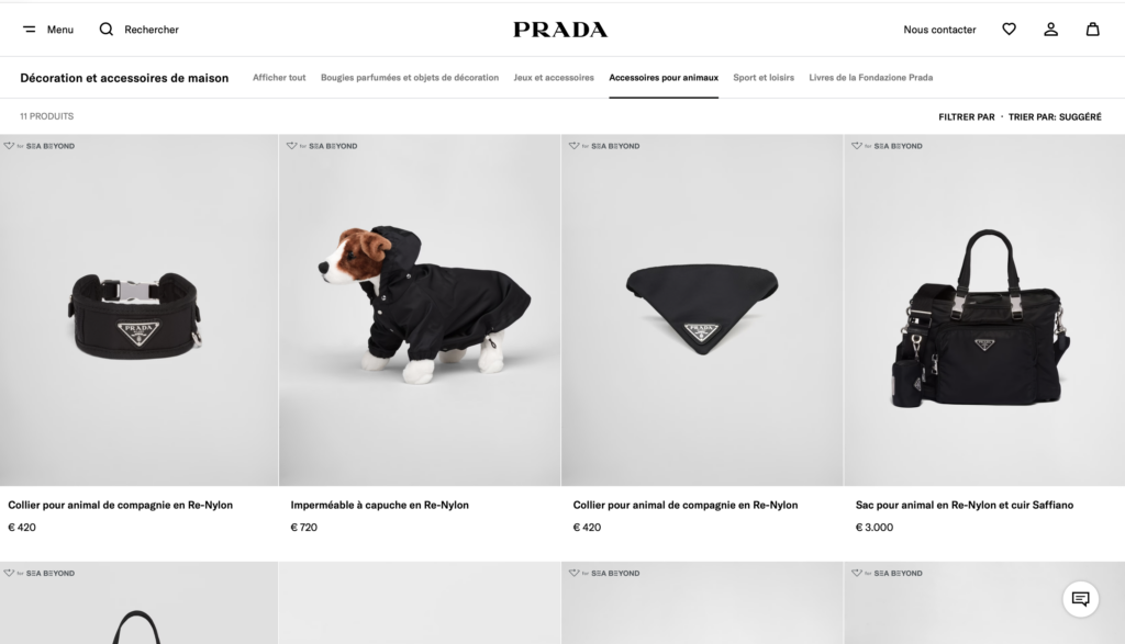 Vêtements de luxe pour animaux : une page dédiée par Prada