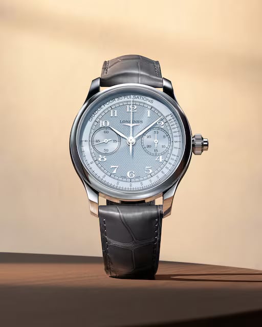 Longines Master Chrono Monopusher cadran Bleu givré grain d'orge