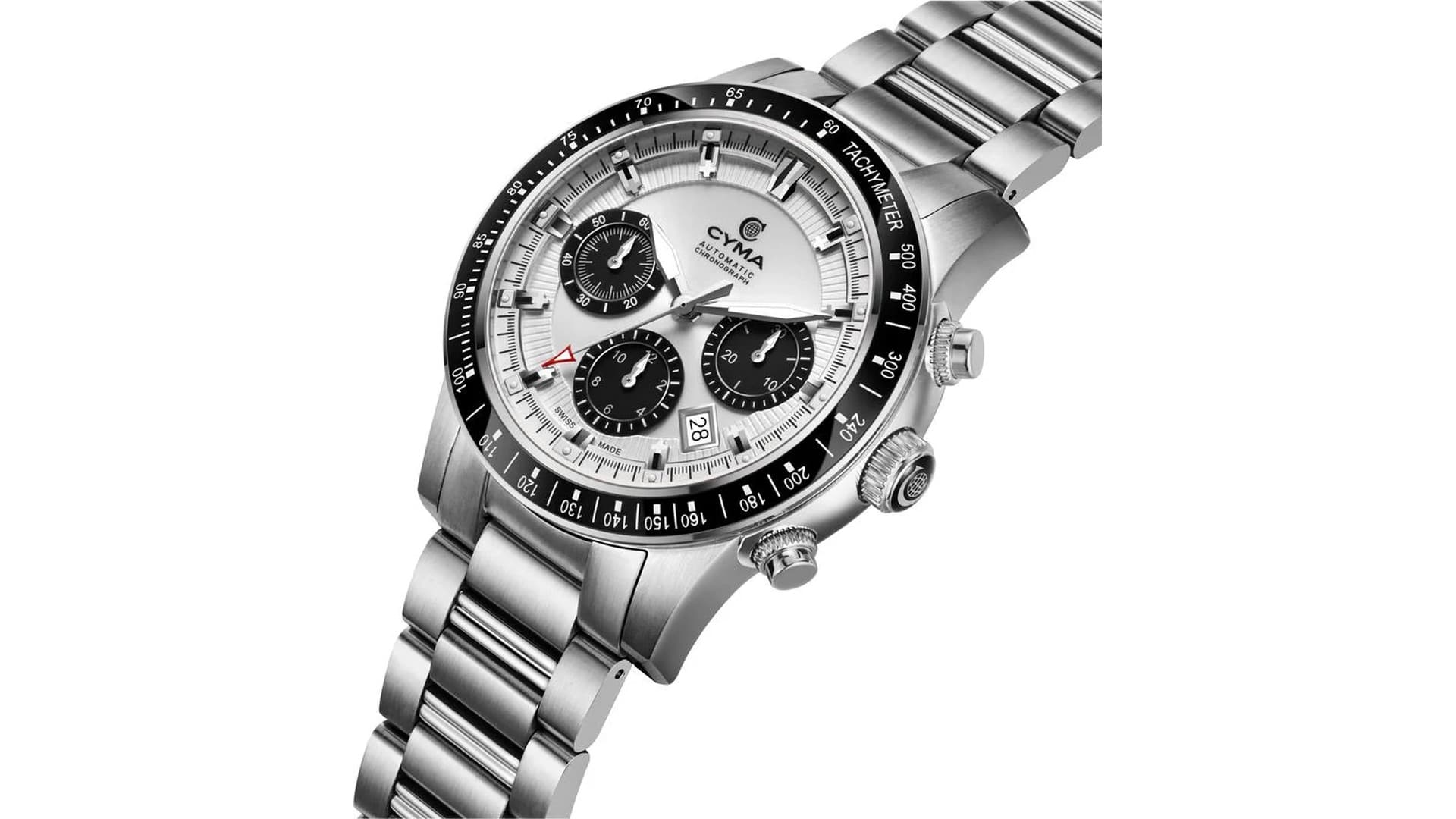 Cyma Grand Maestro Steel Cross, chronographe en acier à cadran panda