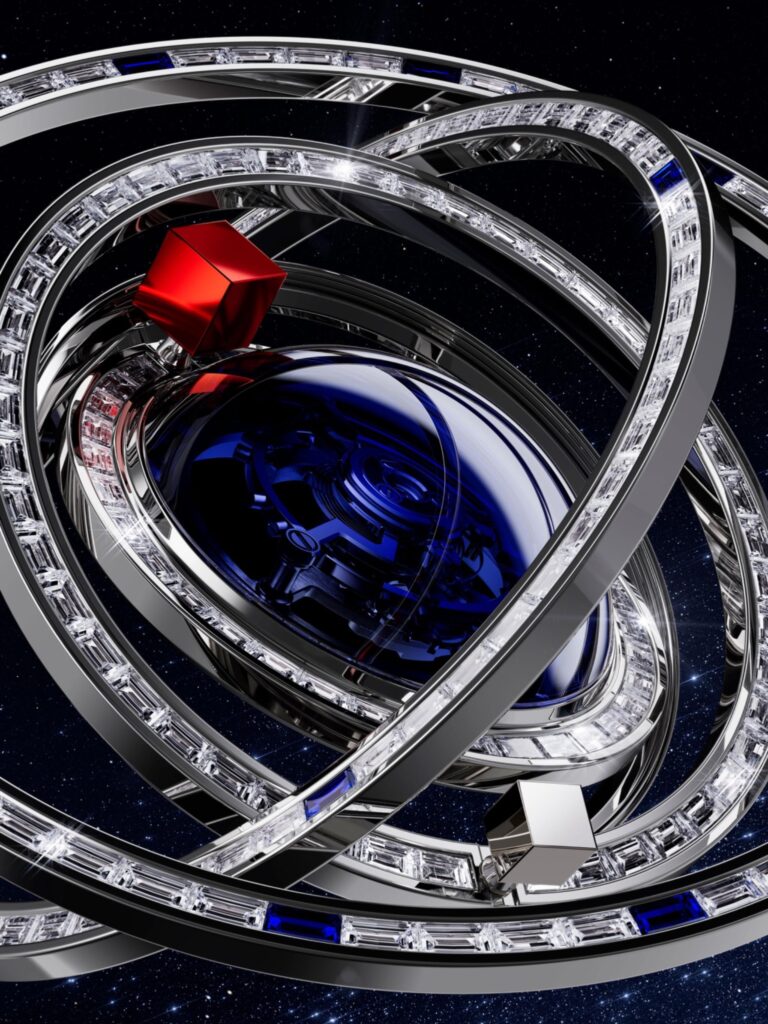 Hublot MP-14 Origin by Jeff Koons, détail du tourbillon central et des anneaux sertis
