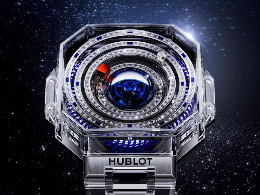 Hublot MP-14 Origin by Jeff Koons, détail du tourbillon central et des anneaux sertis