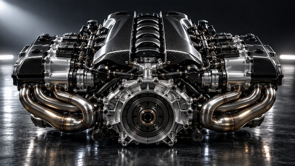 Porsche S1 supercar 2026 : illustration IA d’un moteur huit cylindres à plat.