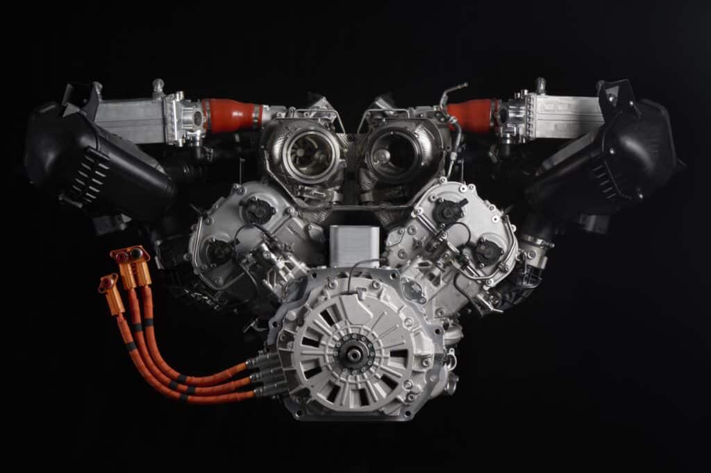 Moteur V8 biturbo hybride de la Lamborghini Temerario développant une puissance combinée de 920 chevaux.