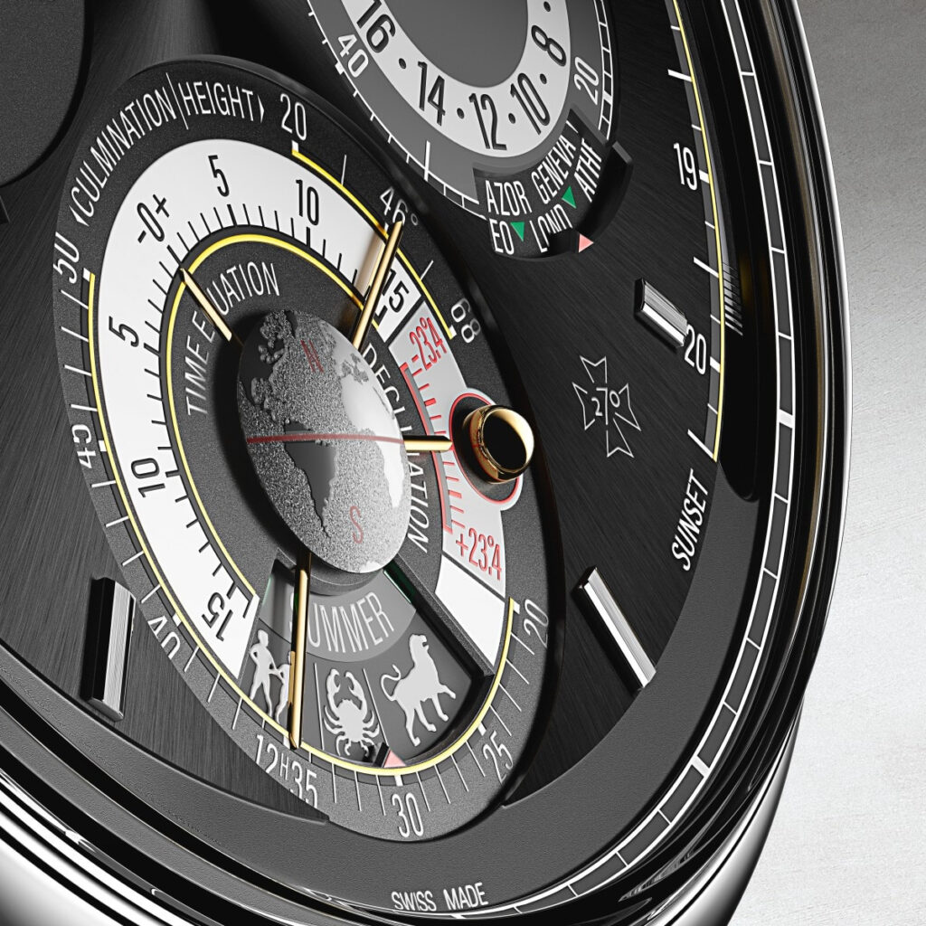 Détail du cadran astronomique de la Vacheron Constantin Solaria et de ses indications célestes.