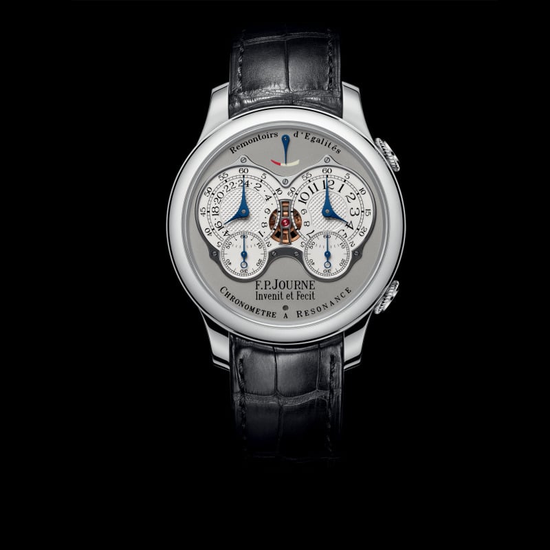 Les 10 montres de l’ultra-luxe les plus désirables en 2026 : F.P. Journe Chronomètre à Résonance en platine, cadran à deux affichages horaires.
