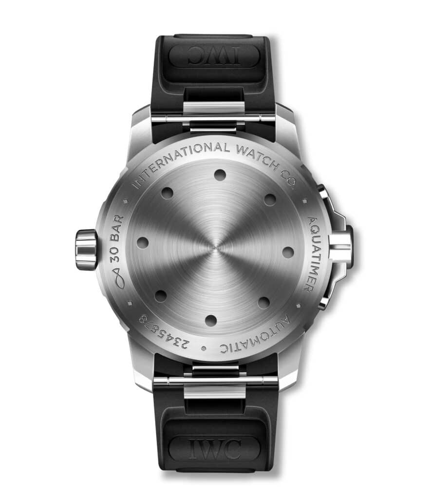 Fond vissé en acier gravé de l'IWC Aquatimer Automatic IW328802, étanche à 30 bar
