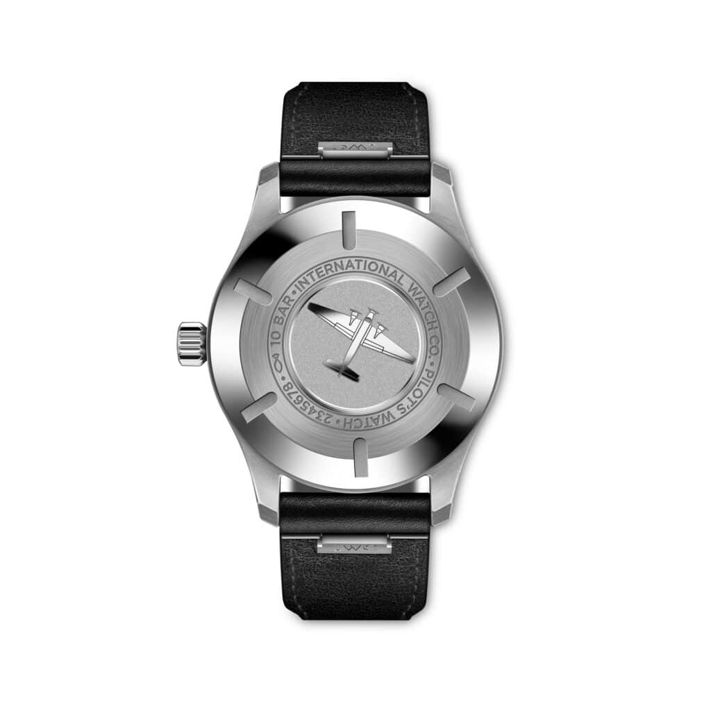 Fond en acier gravé d'un avion de la montre d'aviateur IWC Mark XX IW328201