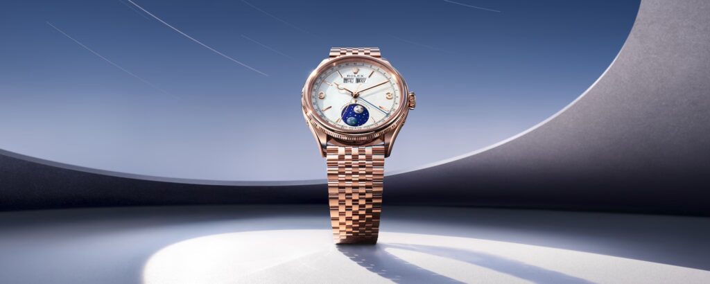 Rolex record de vente : Rolex Perpetual Padellone en or Everose avec affichage du jour et phase de lune