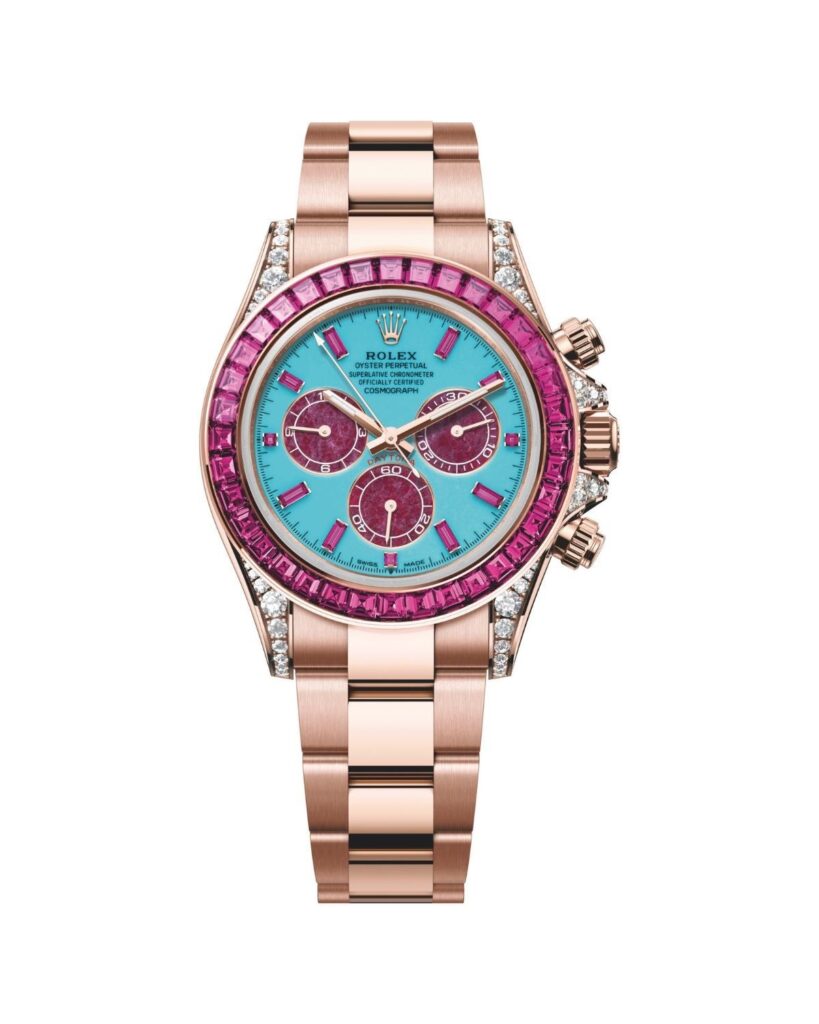 Rolex Cosmograph Daytona Summer en or Everose, cadran en turquoise et lunette de saphirs roses
